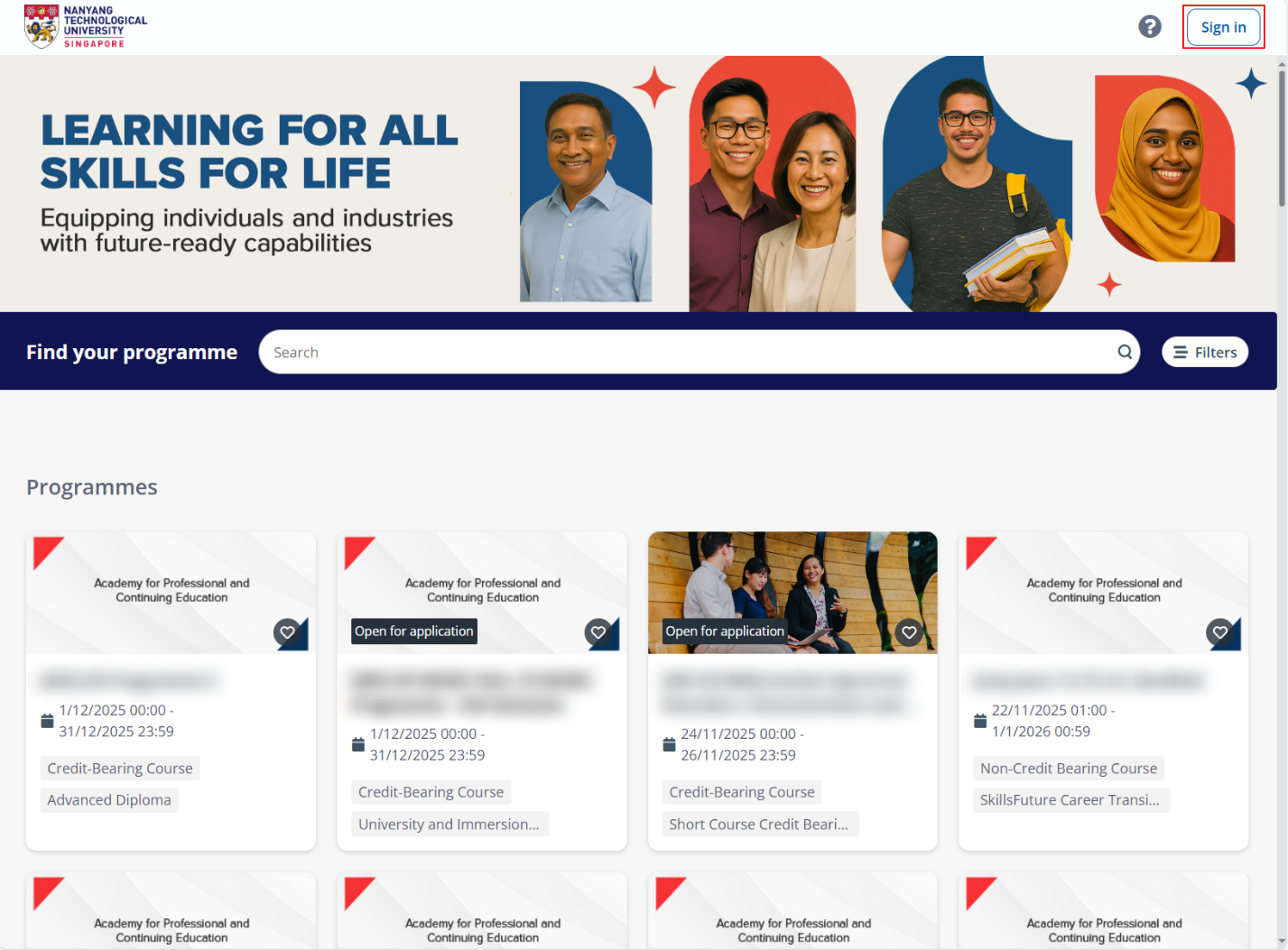 Sign in on the programme finder page.