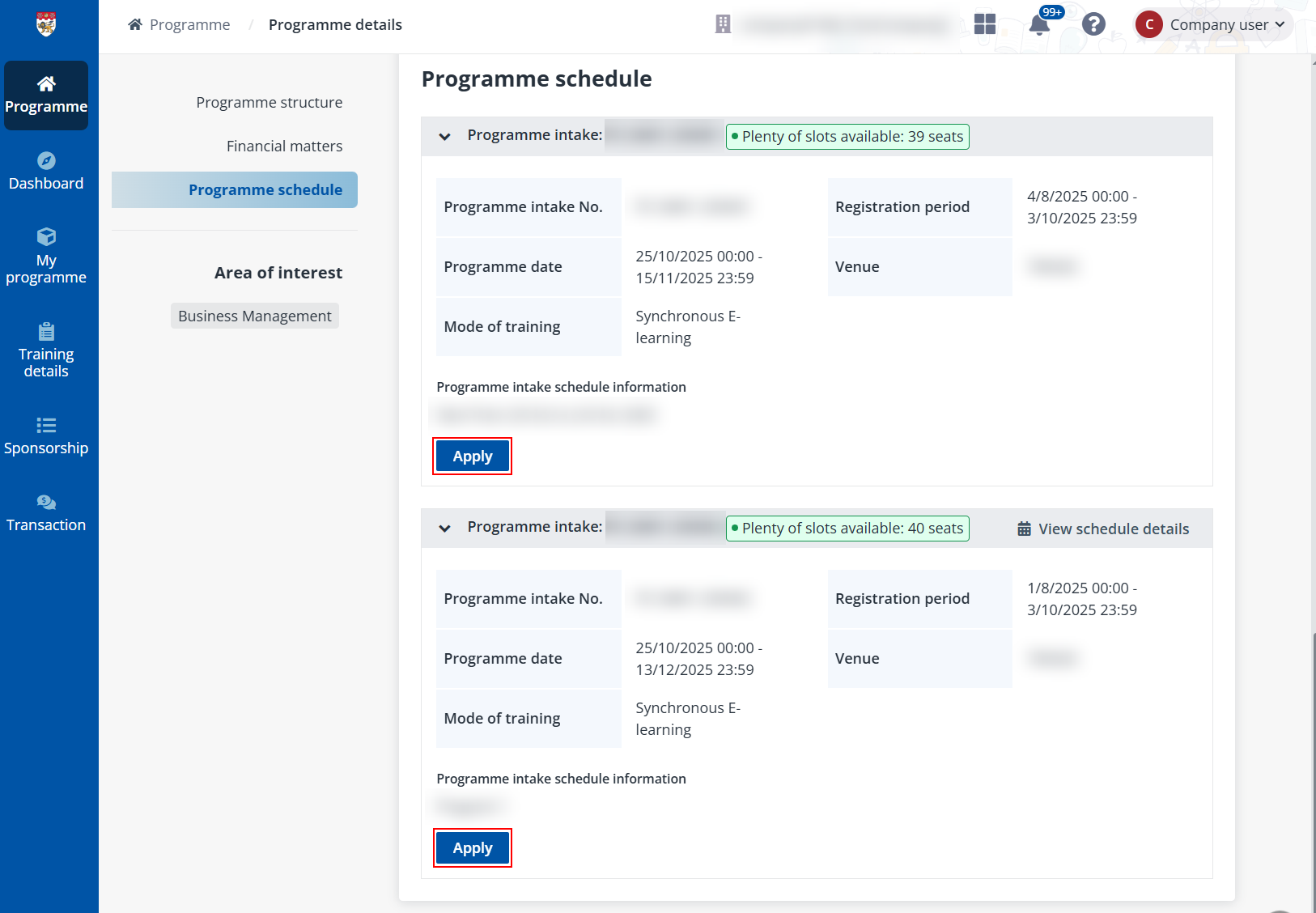 Apply for a programme. Apply for a programme.