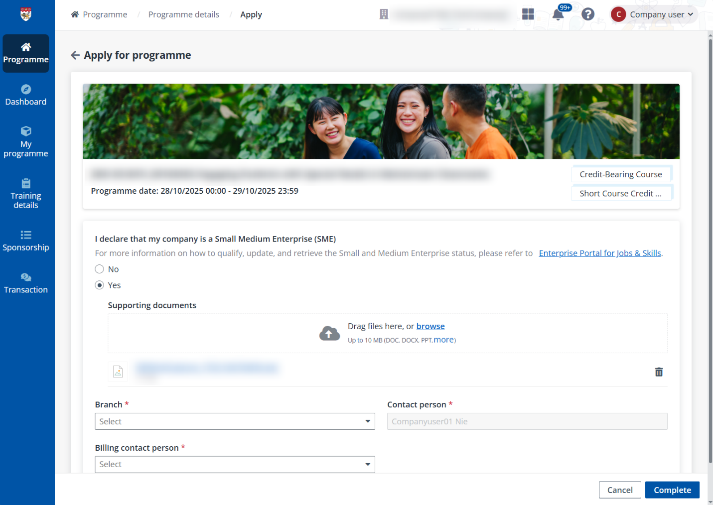 Apply for courses Apply for courses