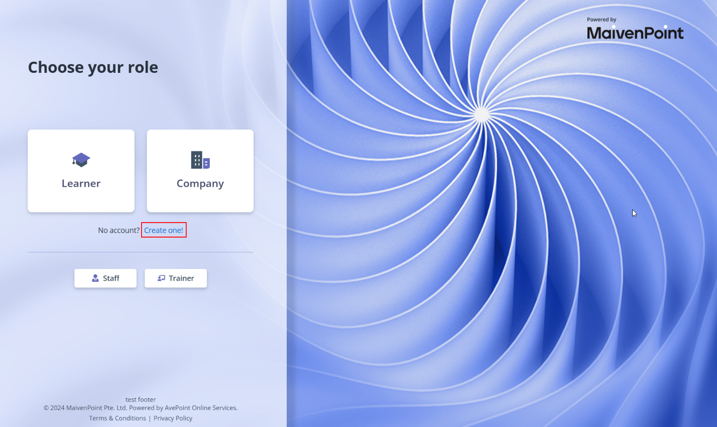 Create account on the sign-in page.
