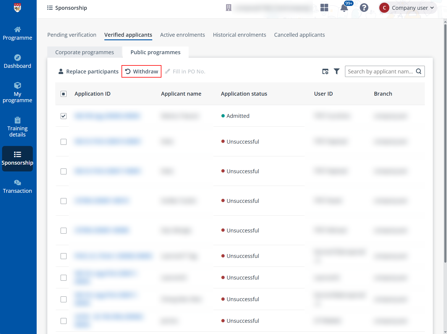 Click Withdrawal. Click Withdrawal.