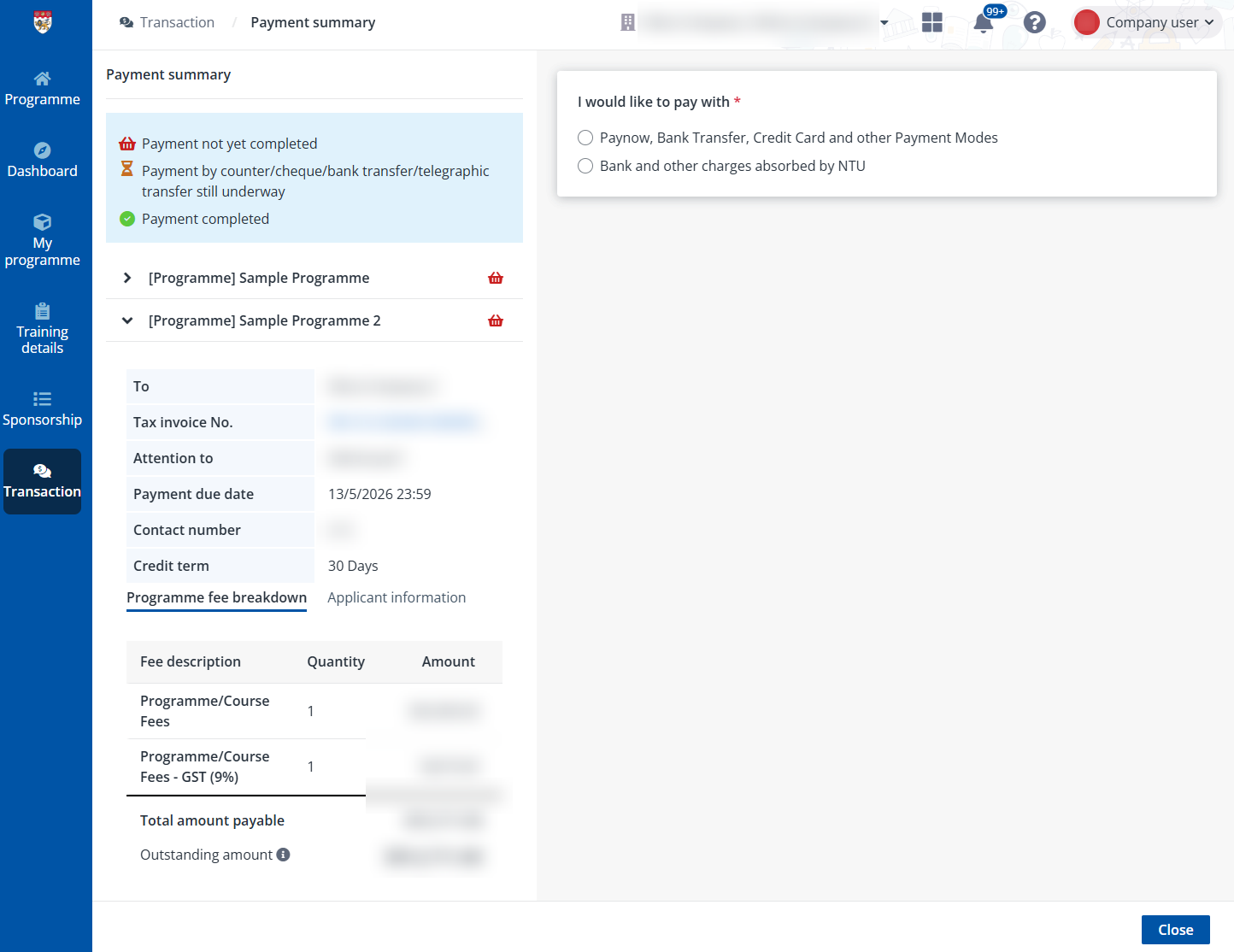 The Payment summary for bulk payment page.