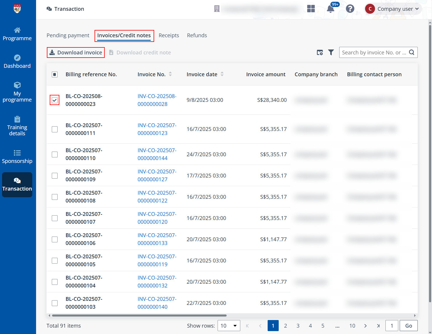 Download invoice.