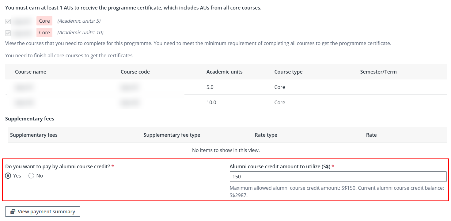 Alumni course credit usage. Alumni course credit usage.