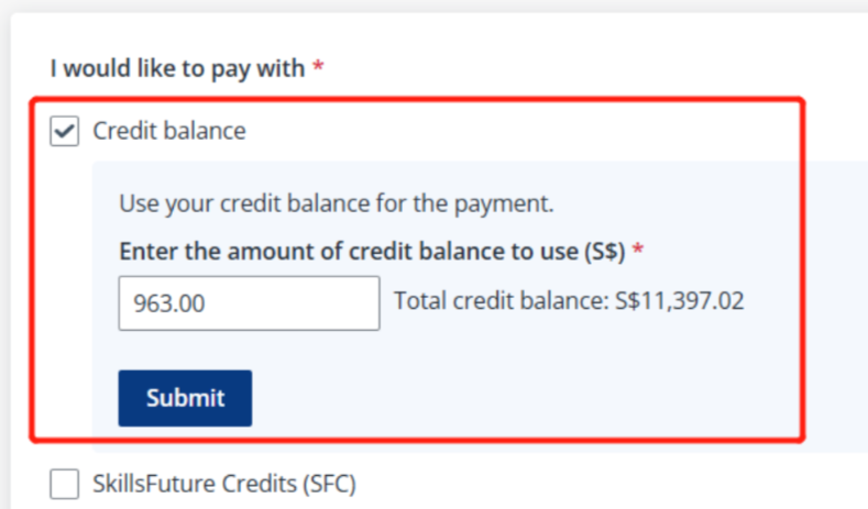 Pay with credit balance. Pay with credit balance.