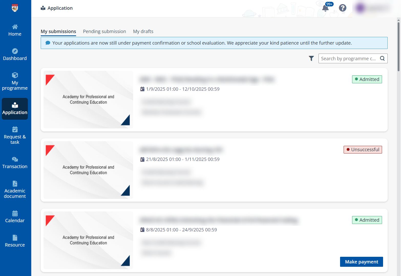 The Application page.