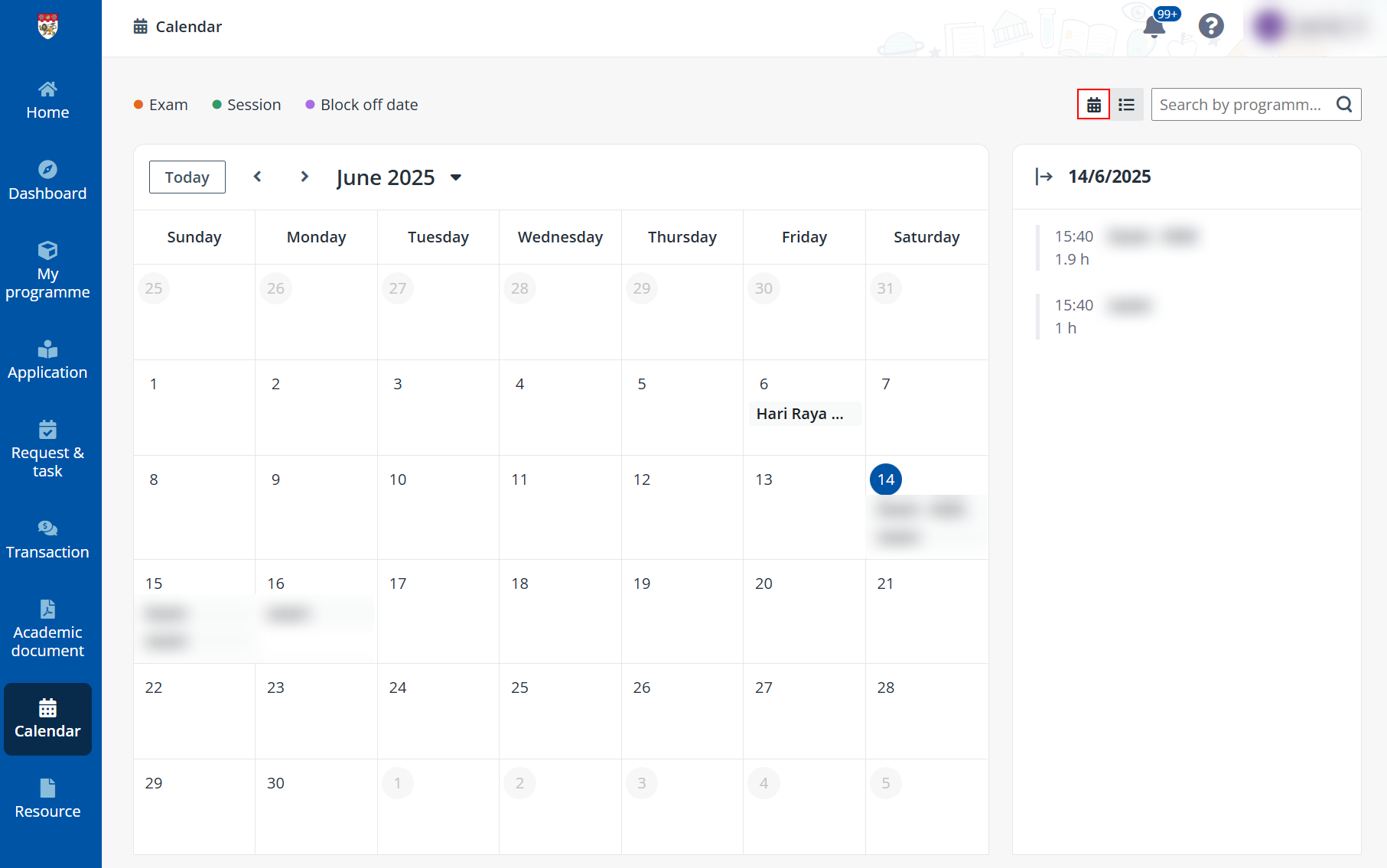 Calendar view